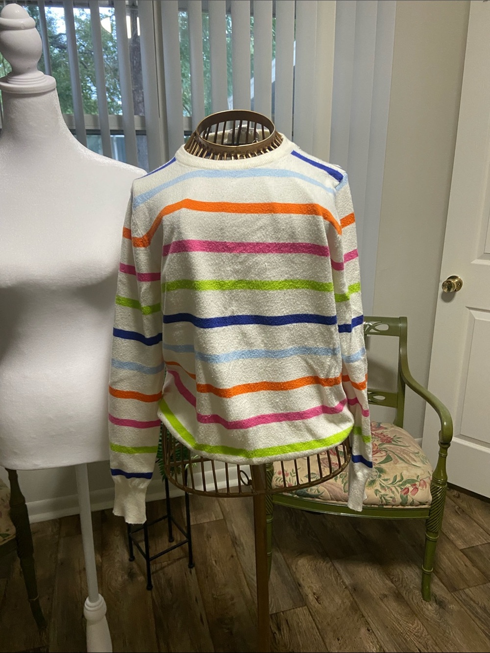 THML Cream Crewneck Sweater with Multicolor Stripes